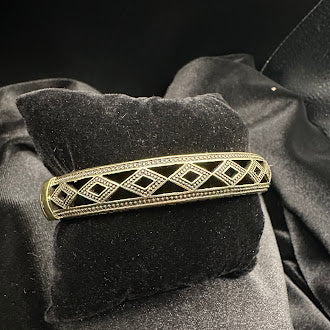 Heidi Daus Crystal Bangle Bracelet Gold Tone Hinged Cuff Clear Rhinestone Statement Designer
