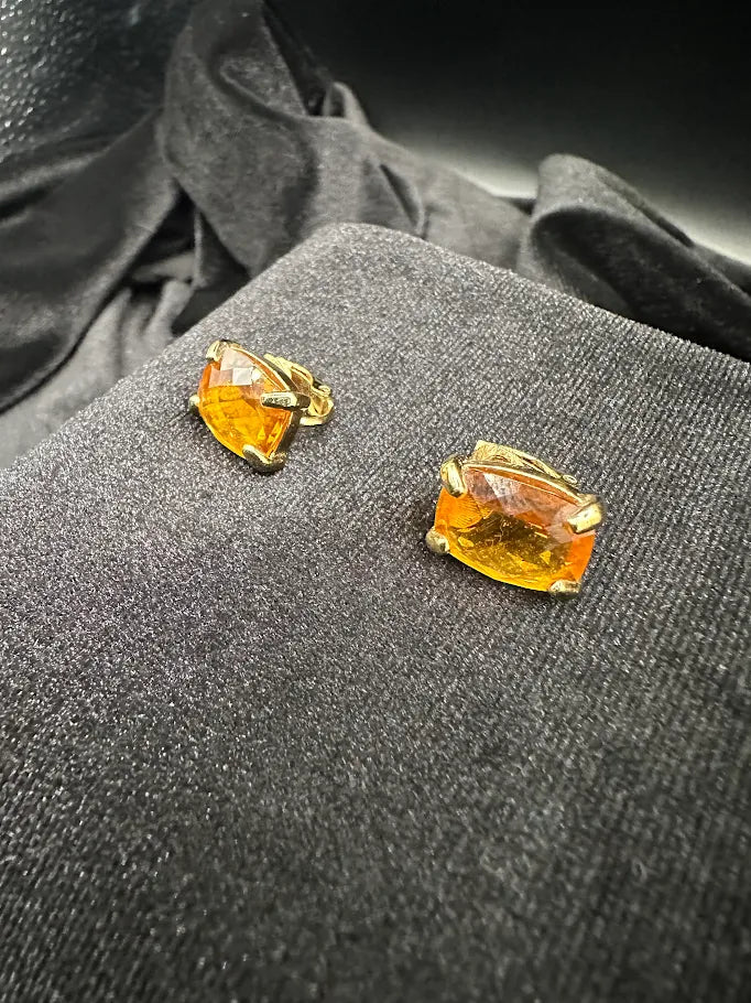 Swarovski Gold Tone Amber Crystal Clip Earrings with Faceted Statement Stones