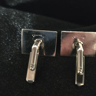 Vintage Swank Silver Tone Square Cufflinks with Black Inlay, Geometric Mid-Century Modern Mens Formal Jewelry