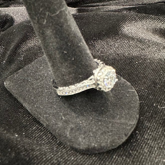 Round Brilliant Halo CZ Engagement Style Ring in 925 Sterling Silver Size 6 Elegant Pavé Statement Ring