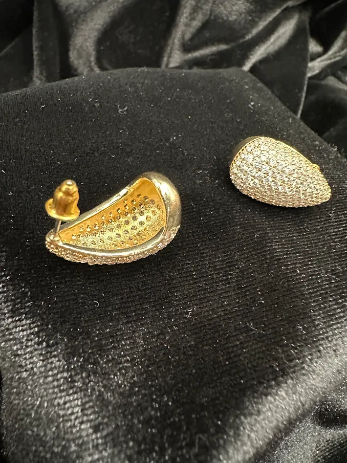 Gold Tone Pavé Crystal Teardrop Stud Earrings Micro Pave Rhinestone Statement Elegant Jewelry
