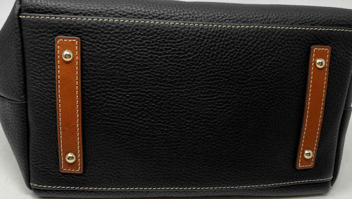 Dooney & Bourke Pebbled Leather Satchel Black Brown Trim Designer Shoulder Handbag