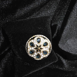 Museum Company Gold Tone Blue Teardrop Crystal Medallion Brooch | Pavé Rhinestone Statement Pin