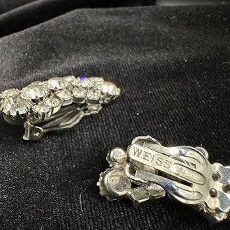 Weiss Silver Tone Rhinestone Clip Earrings