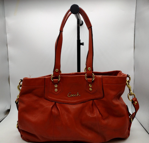 Coach Orange Leather Shoulder Bag, Soft Slouchy Tote with Gold Hardware