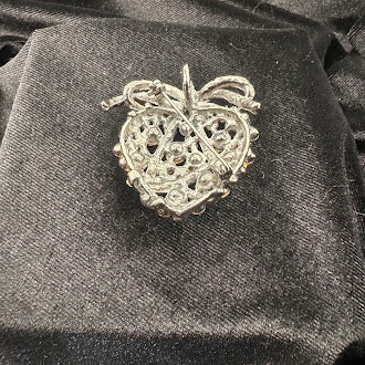 Silver Tone Orange Rhinestone Strawberry Brooch Crystal Leaf Fruit Pin
