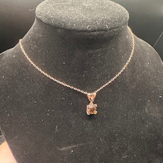 Rose Gold Tone Smoky Quartz Necklace and Stud Earrings Set | Matching Pendant Jewelry Set