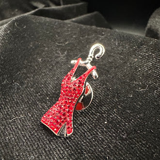 Swarovski Silver Tone Red Rhinestone Dress Brooch Figural Design