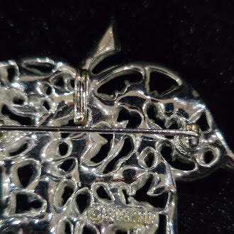Signed Sara Coventry Aurora Borealis Crystal Leaf Brooch | Vintage Silver Tone Statement Pin