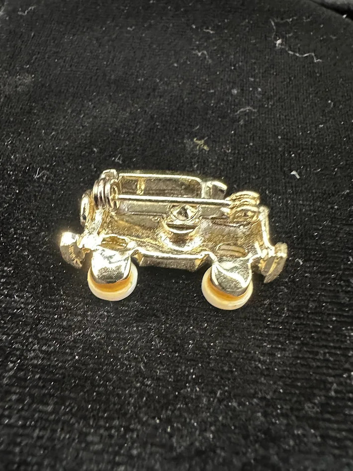 Vintage Blue Enamel Classic Car Brooch Silver Tone Retro Automobile Pin