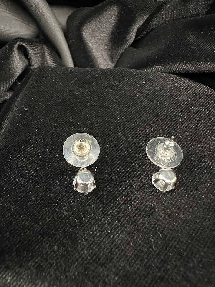Silver Tone Clear Crystal Drop Stud Earrings Double Round Design Minimalist Dangle Earrings Classic Everyday Jewelry