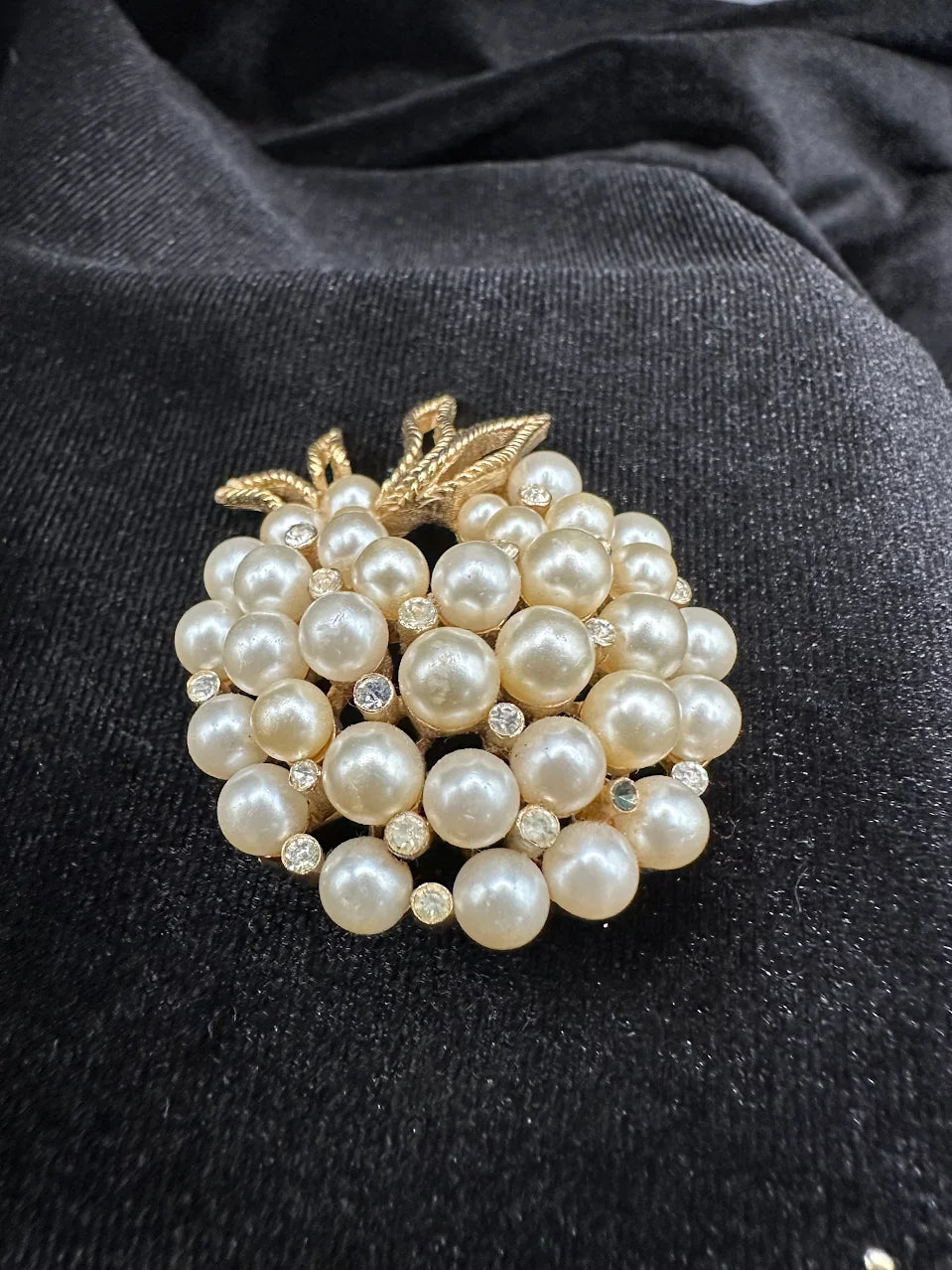 Trifari Gold Tone Pearl Style Grape Cluster Brooch