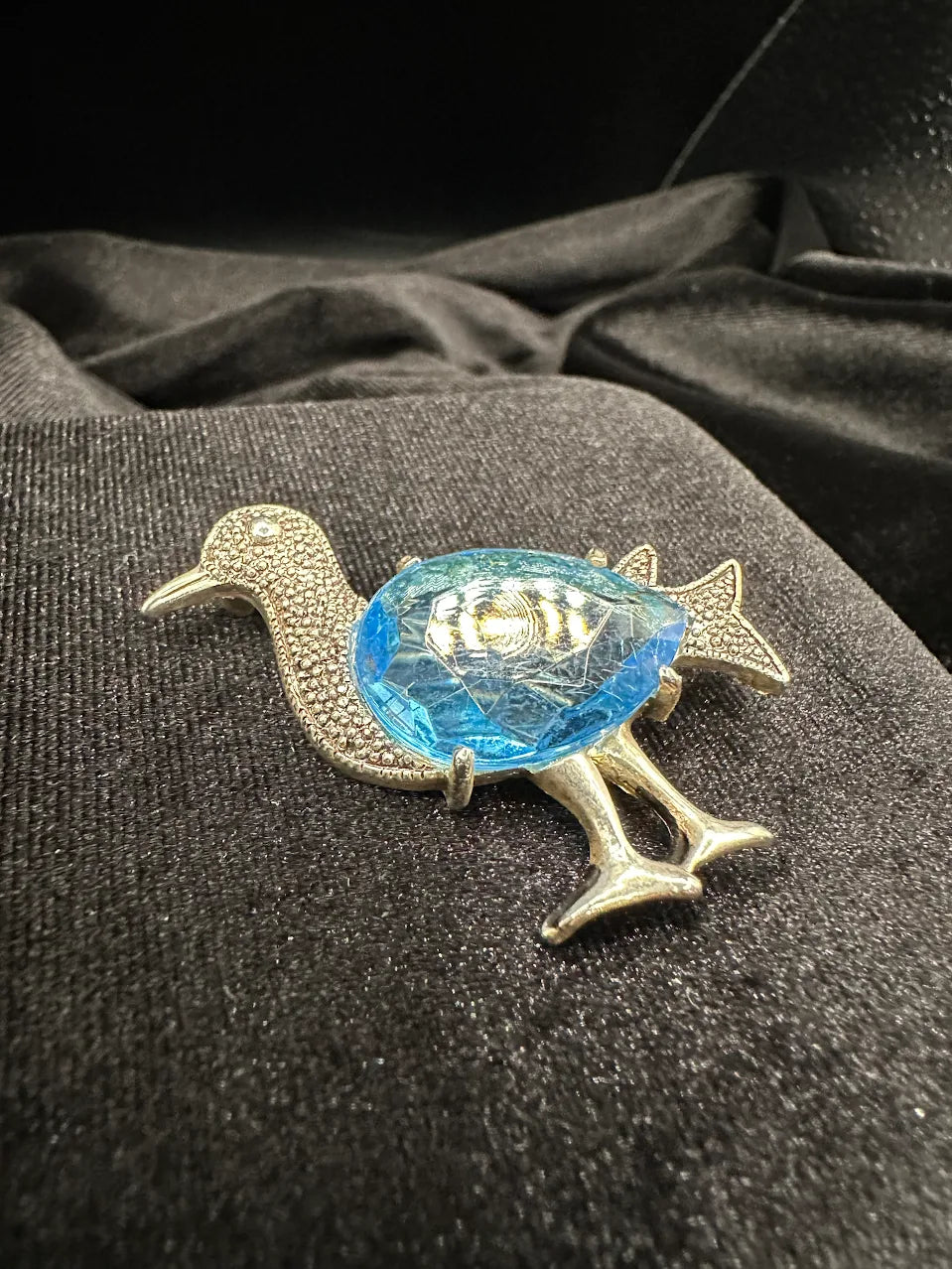 Silver Tone Blue Crystal Duck Brooch