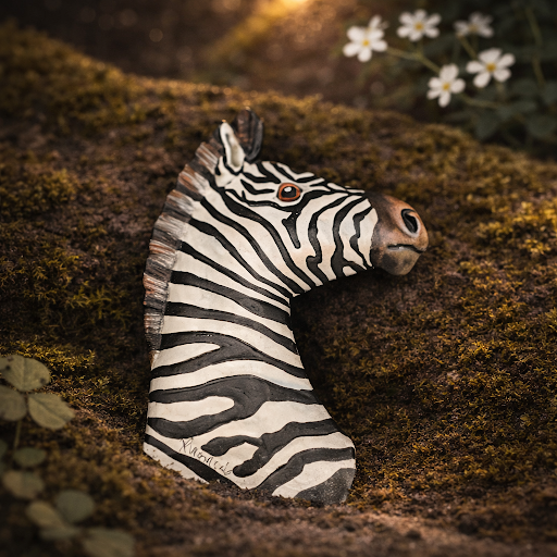 Hand Painted Zebra Brooch Artist Signed One of a Kind Zebra Safari Pin