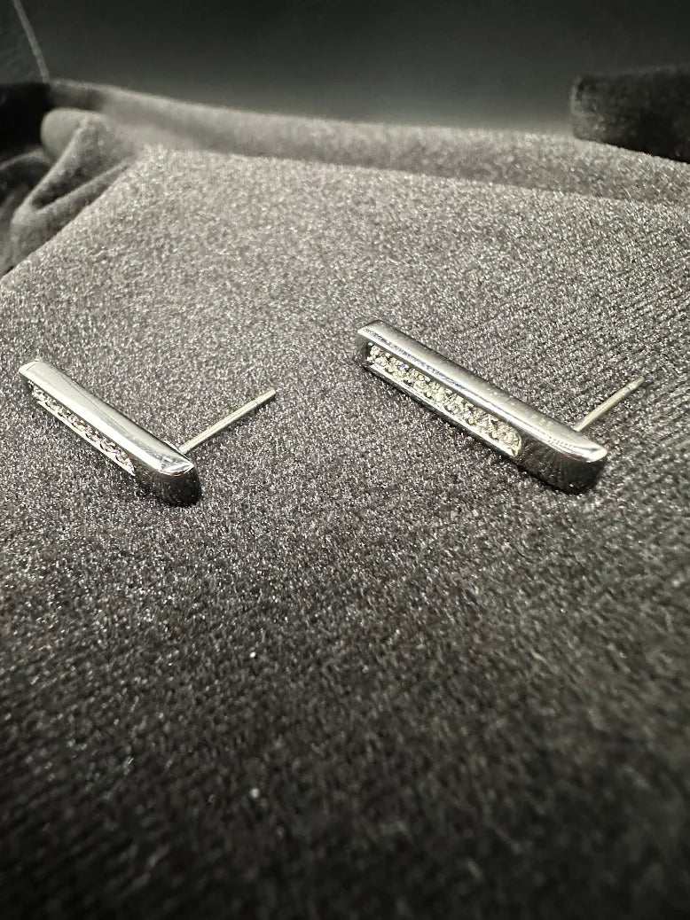 Swarovski Silver Tone Crystal Bar Stud Earrings Minimalist Designer Rhinestone Jewelry