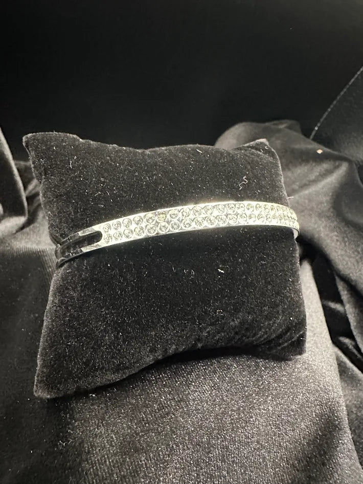 Swarovski Silver Tone Clear Crystal Cuff Bracelet | Minimalist Sparkle Bangle