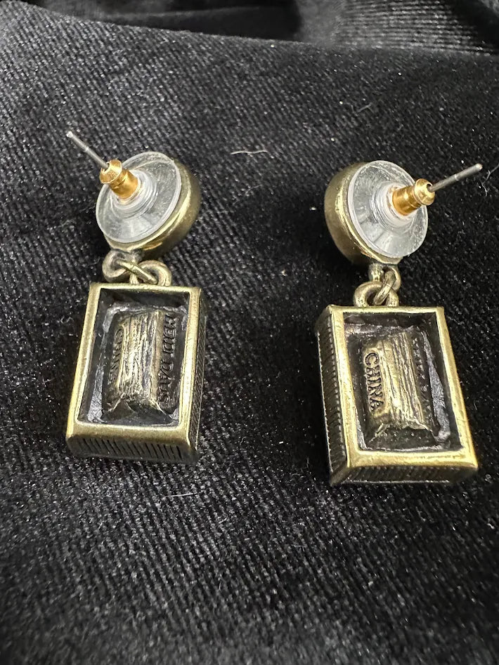 Heidi Daus Crystal Drop Earrings Gold Tone Rectangular Dangle Statement Designer Rhinestone