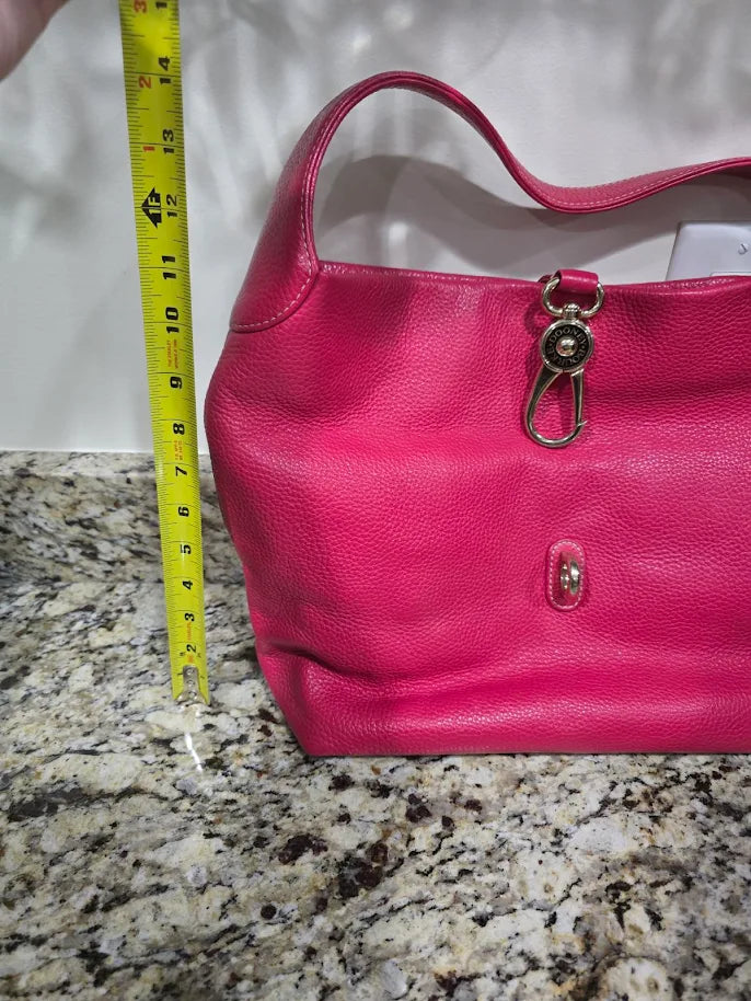 (SOLD) Vintage Dooney & Bourke Raspberry Red Pebbled Leather Hobo Bag | Gold Hardware Shoulder Bag
