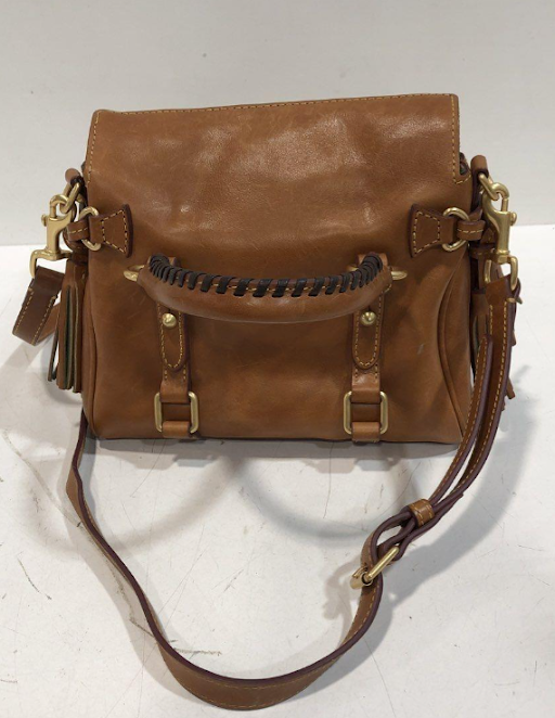 Dooney & Bourke Florentine Leather Satchel Brown Tassel Bag Crossbody Strap