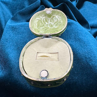 Green Ladybug Trinket Box with Floral Trim | Rhinestone Accent Enamel Figurine Box