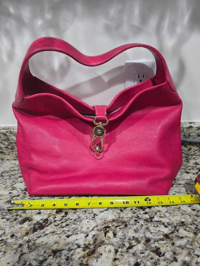 (SOLD) Vintage Dooney & Bourke Raspberry Red Pebbled Leather Hobo Bag | Gold Hardware Shoulder Bag
