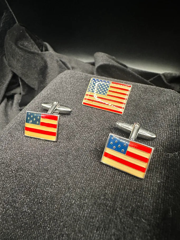 Maxwell Forbes Collection American Flag Cufflinks and Pin Set | Patriotic Men’s Accessory Set