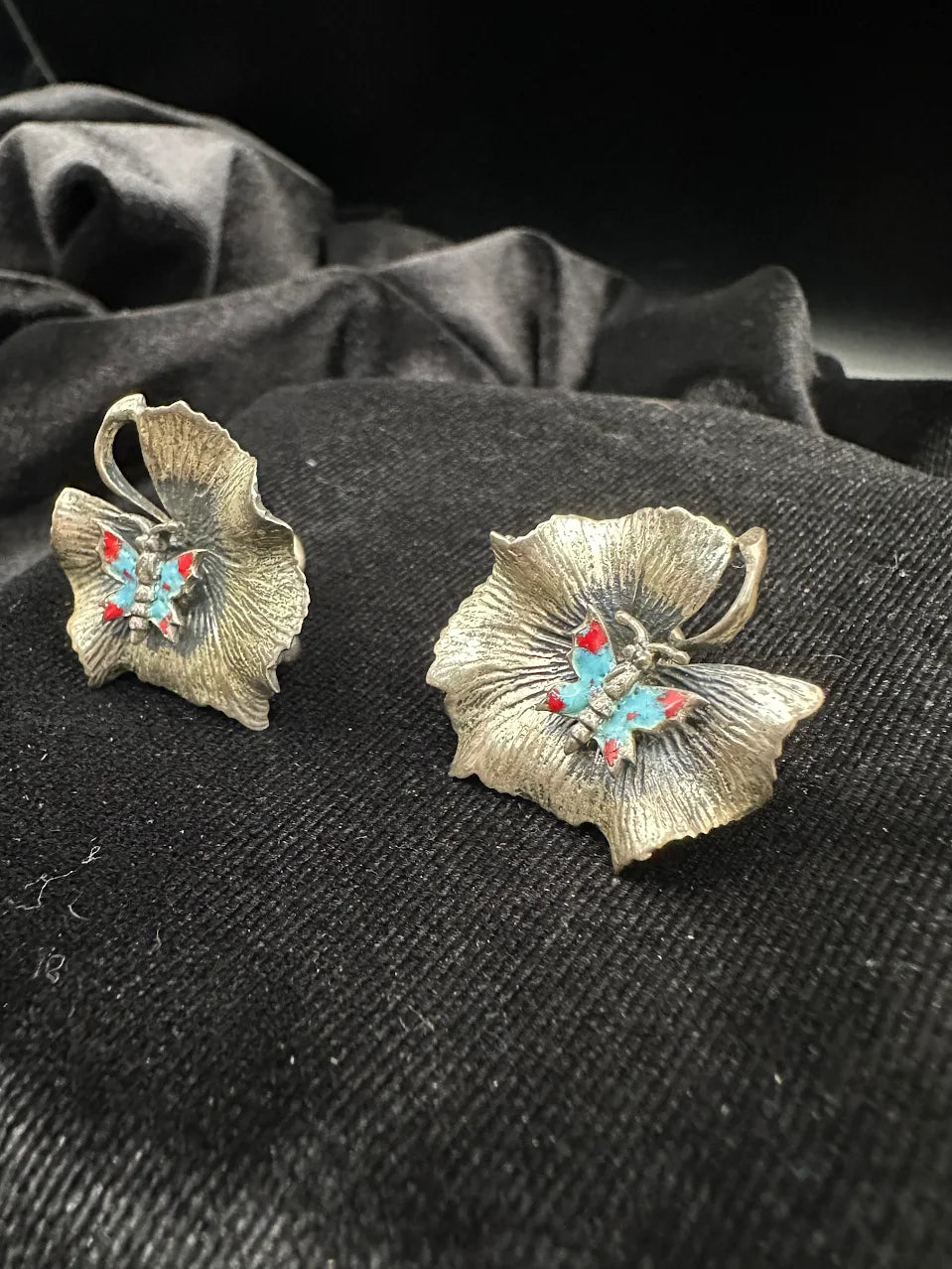 Rling Silver Tone Flower Butterfly Clip On Earrings