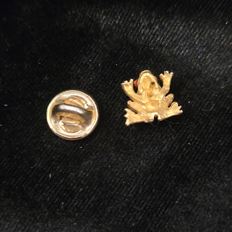 Mini Gold Tone Frog Pin With Orange Enamel And Lily Pad Detail