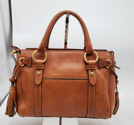(SOLD) Dooney & Bourke Pebbled Leather Satchel, Tan Brown Top Handle Bag