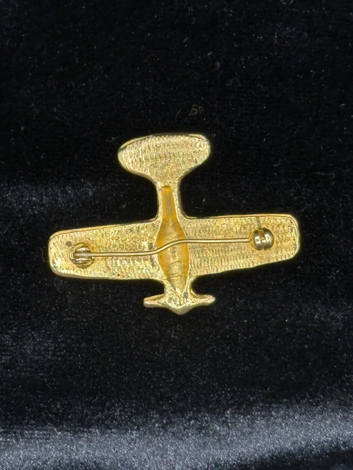 Gold Tone Rhinestone Airplane Brooch | Crystal Plane Pin Aviation Jewelry