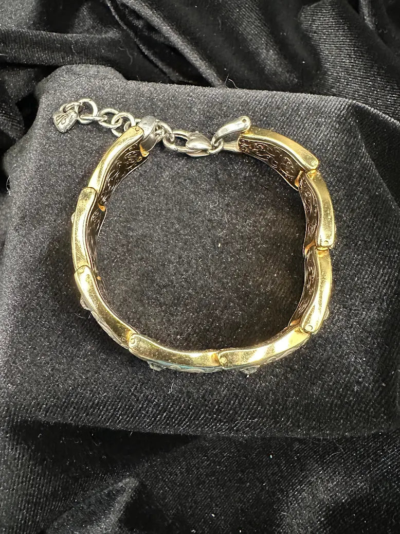 Brighton Collectibles Two Tone Scroll Link Bracelet Gold Silver Tone Crystal Accent Bracelet