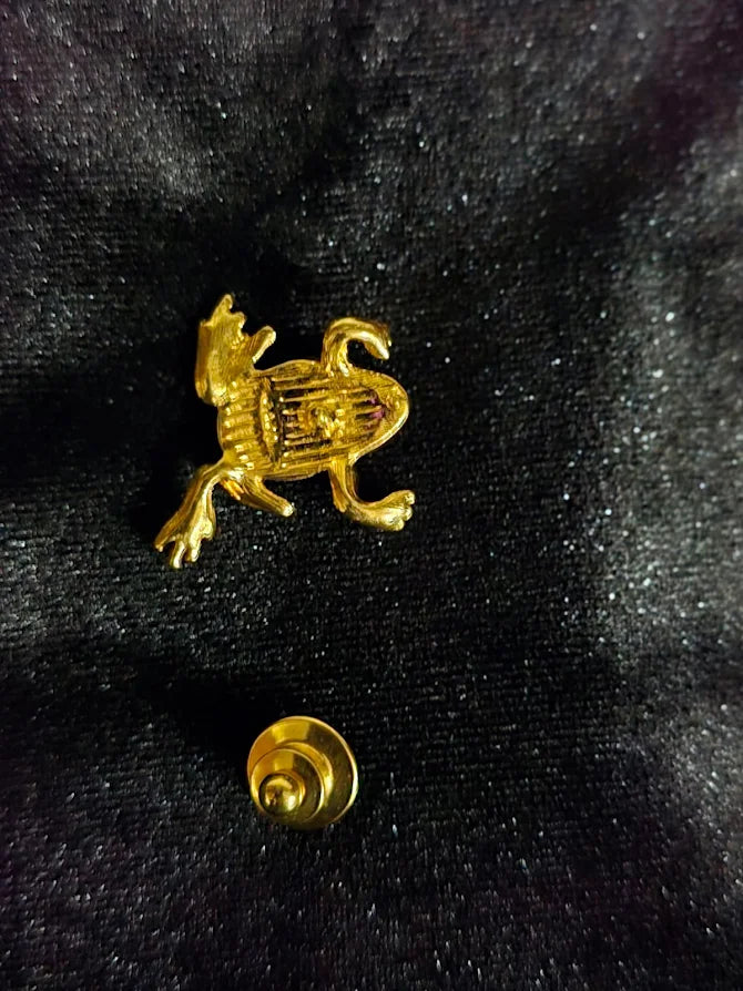 Gold-Tone Frog Brooch with Green Rhinestones Whimsical Figural Statement Pin
