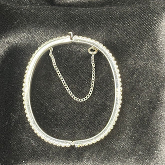 Silver Tone Hinged Bangle Bracelet with Crystal Edge