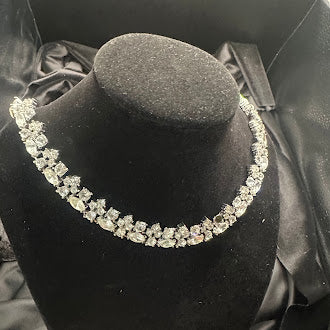 Vintage Trifari Silver Tone Art Deco Rhinestone Necklace