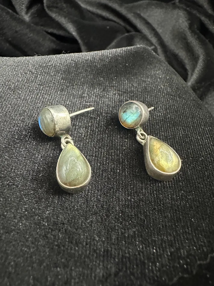 925 Sterling Silver Brown Labradorite Cabochon Necklace & Earring Set | Natural Gemstone | Earth Tone Statement Jewelry