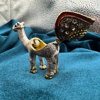 Miniature Jeweled Enamel Camel Trinket Box | 2.5" Hinged Collectible Figurine