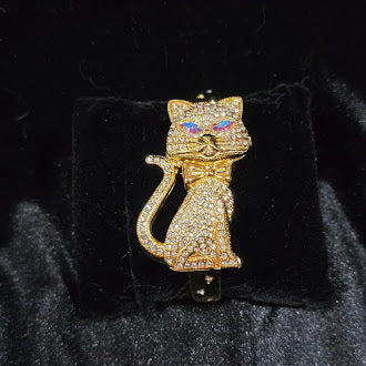 Vintage Wincci Crystal Cat Bracelet with Hidden Watch (NOT WORKING/PARTS OR REPAIR ONLY)