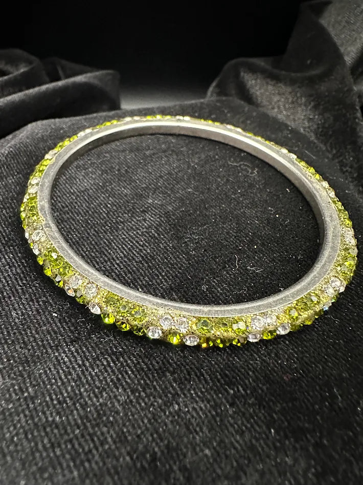 Green Rhinestone Bangle Bracelet Silver Tone Crystal Stackable Fashion Jewelry Slim Sparkle Bracelet