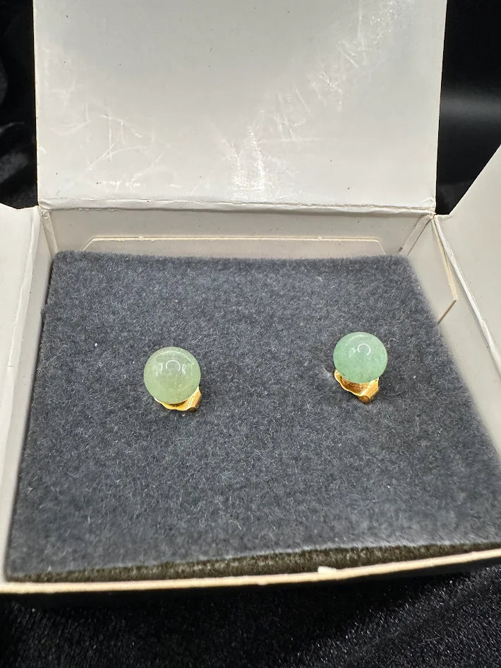 Avon Gold Tone Green Stone Stud Earrings With Original Box