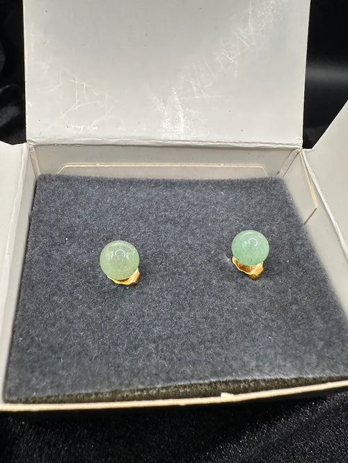 Avon Gold Tone Green Stone Stud Earrings With Original Box