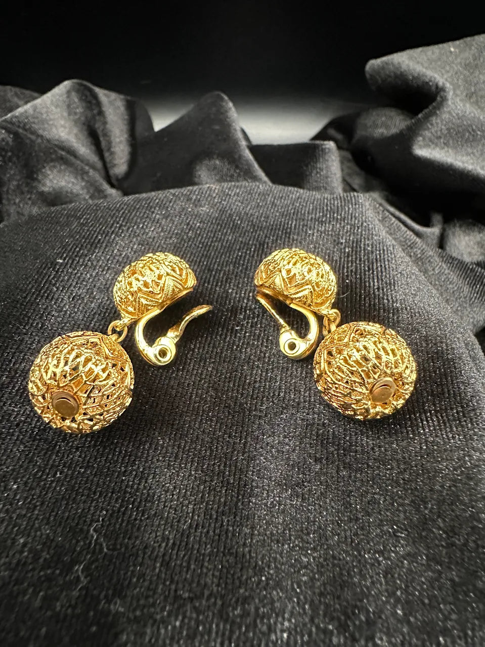 Monet Gold Tone Filigree Clip Earrings