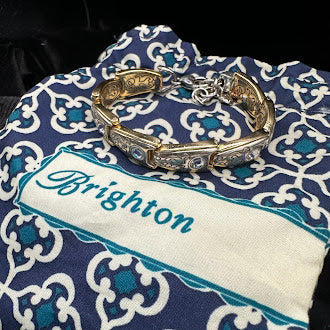 Brighton Collectibles Two Tone Scroll Link Bracelet Gold Silver Tone Crystal Accent Bracelet
