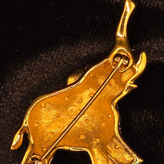 Swarovski Gold Tone Crystal Elephant Brooch With Red Eye And Swan Logo