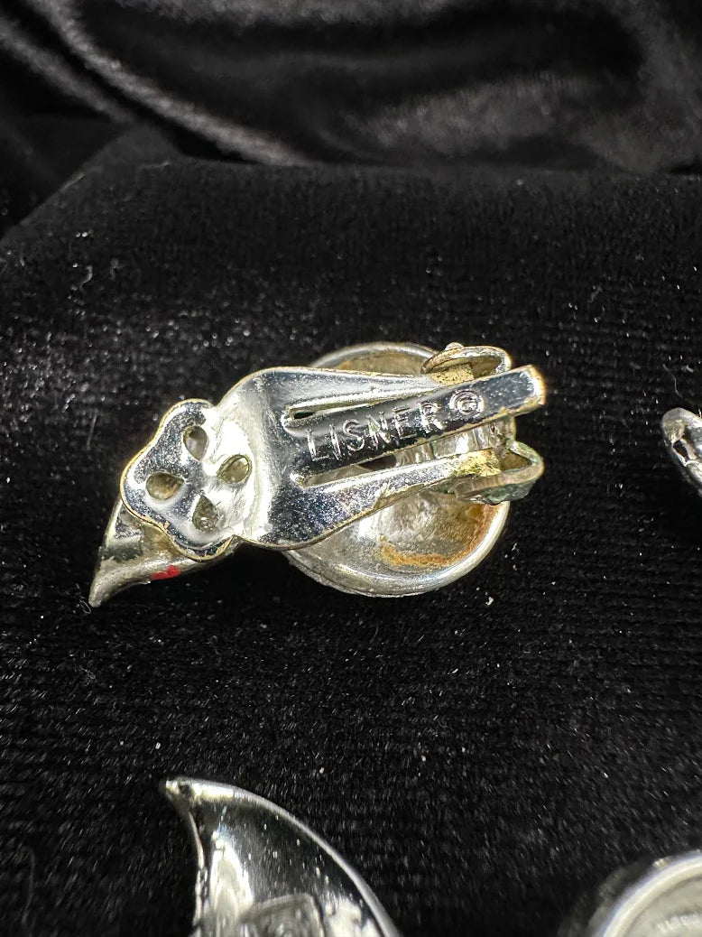 Lisner Silver Tone Swirl Brooch and Earring Set Textured Ribbon Knot Design