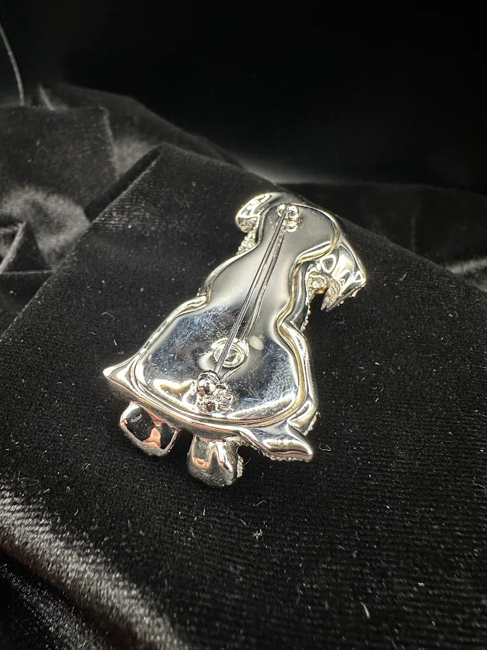 Swarovski silver tone dog brooch with clear and black crystals