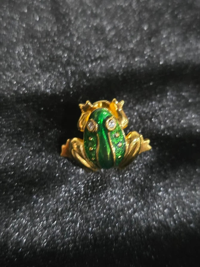 Avon Frog Brooch Green Enamel Rhinestone Gold Tone Vintage Figural Pin