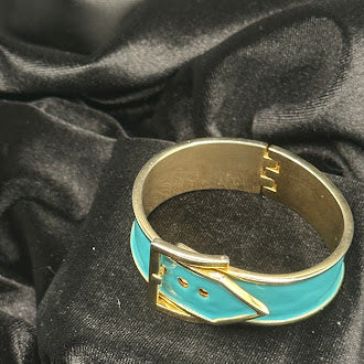 Gold Tone Turquoise Enamel Geometric Statement Bracelet