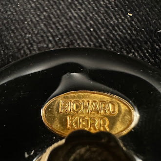 Richard Kerr Gold Tone Black Rhinestone Statement Clip Earrings Large Round Domed Designer Vintage