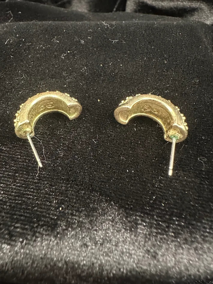 Swarovski Gold Tone Pavé Crystal Half Hoop Earrings Rhinestone Curve Designer Statement Jewelry