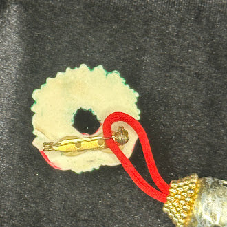Vintage Christmas Wreath Brooch with Hanging Bell Charm